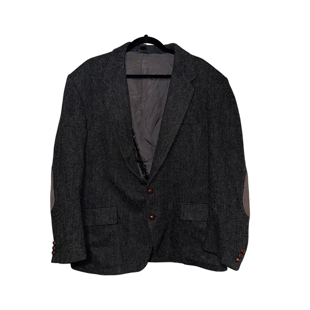 WF by Farah Men's Herringbone Wool Blazer Dark Gray Elbow Patches Size XL